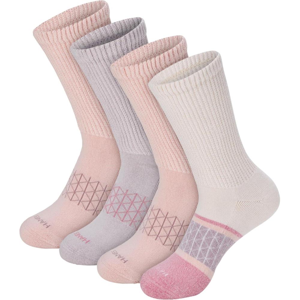 imageHanes Womens Absolute Wellness NonRestrictive Cushioned Crew Socks 4PackFashion PinkTanGreen