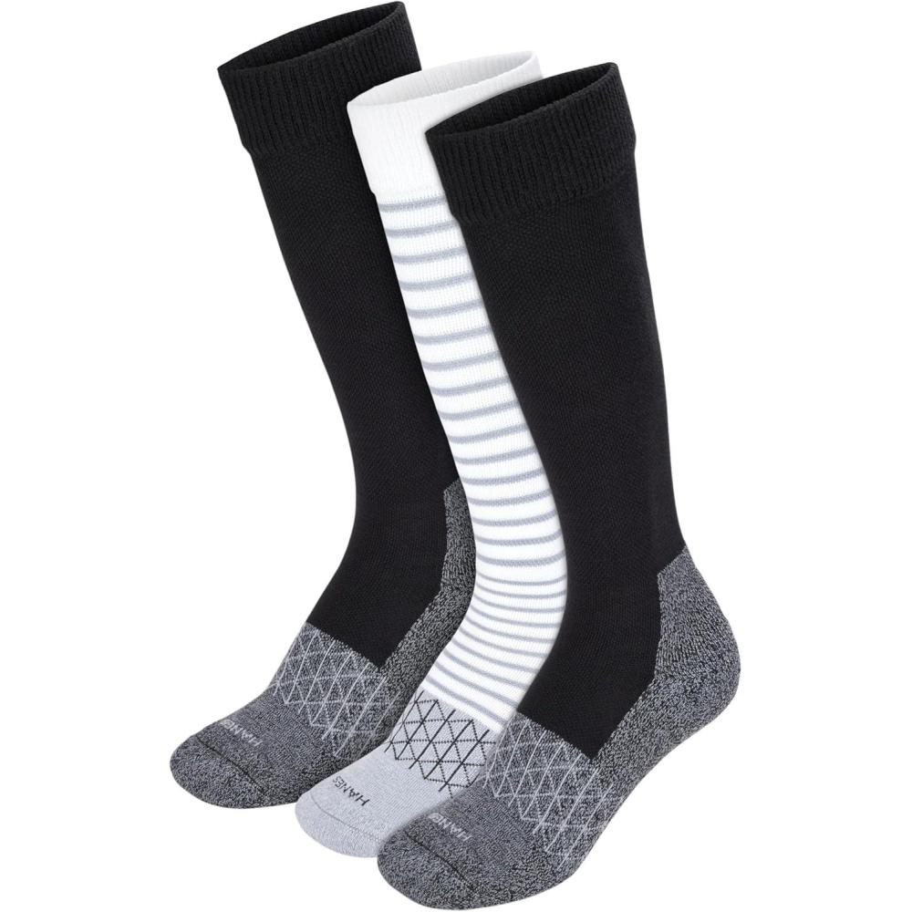 imageHanes Womens Overthecalf Socks WMild Graduated Compression Absolute Wellness Nonbinding Cushioned Socks 3packBlackGreyWhite