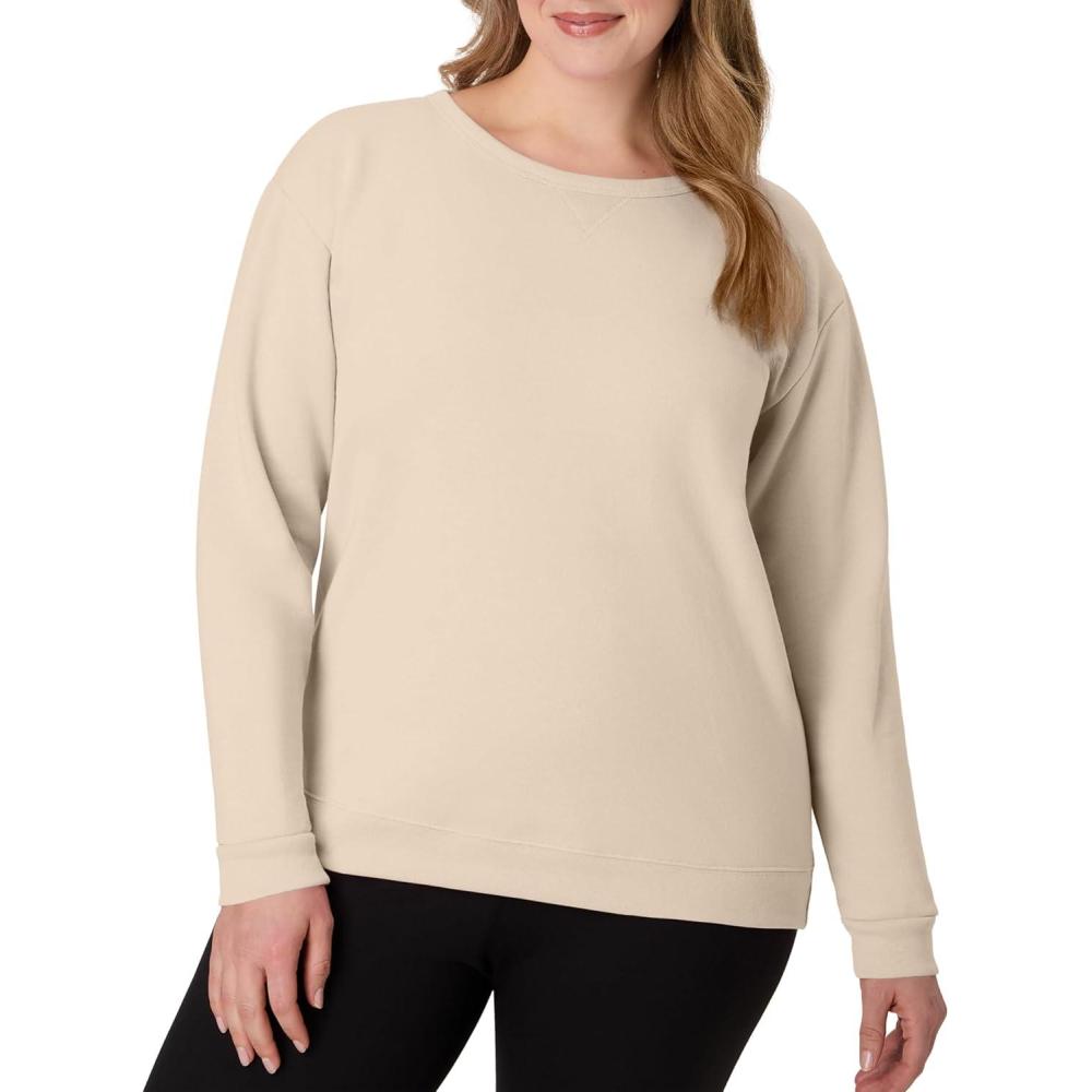 imageHanes womens Crewneck Sweatshirt Ecosmart Fleece Pullover With Vnotch Sweatshirt for WomenChampagne Frost