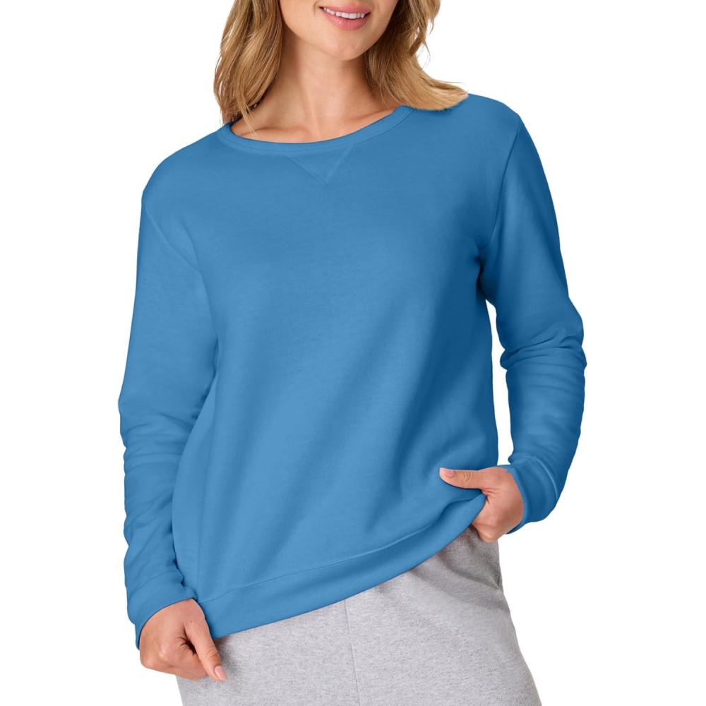 imageHanes womens Crewneck Sweatshirt Ecosmart Fleece Pullover With Vnotch Sweatshirt for WomenDenim Blue