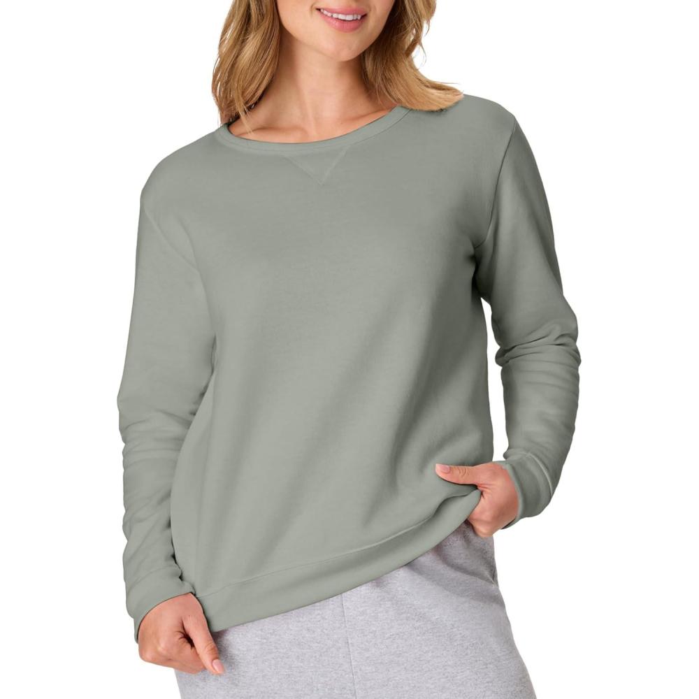imageHanes womens Crewneck Sweatshirt Ecosmart Fleece Pullover With Vnotch Sweatshirt for WomenStonewashed Green