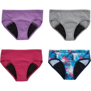 Hanes Girls’ Period Underwear Boxer Briefs, Comfort Period Boxer Brief Panties for Girls, Moderate Protection(Hipster – Multi – 4 Pack)