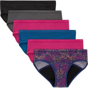 Hanes Girls’ Period Underwear Boxer Briefs, Comfort Period Boxer Brief Panties for Girls, Moderate Protection(Hipster – Multi – 6 Pack)