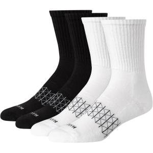 Hanes Men’s Socks, Absolute Comfort Cushioned Moisture-wicking Seamless Toe, 4 Pack, Ankle, Crew and Heel Shield Socks(White / Black – Crew)