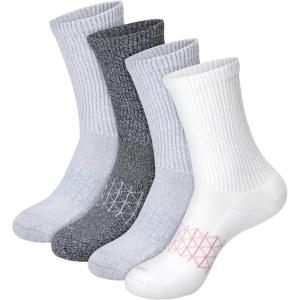 Hanes Women’s Absolute Wellness Non-Restrictive Cushioned Crew Socks (4-Pack)(Black/Grey/White)