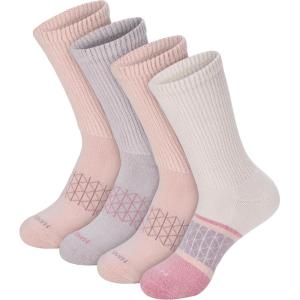 Hanes Women’s Absolute Wellness Non-Restrictive Cushioned Crew Socks (4-Pack)(Fashion Pink/Tan/Green)
