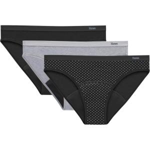 Hanes Women’s Comfort, Period. Underwear, Bikini Period Underwear, Super Leaks Period Underwear, 3-pack(3-pack Bikinis  Black/Dot Print/Concrete Heather)