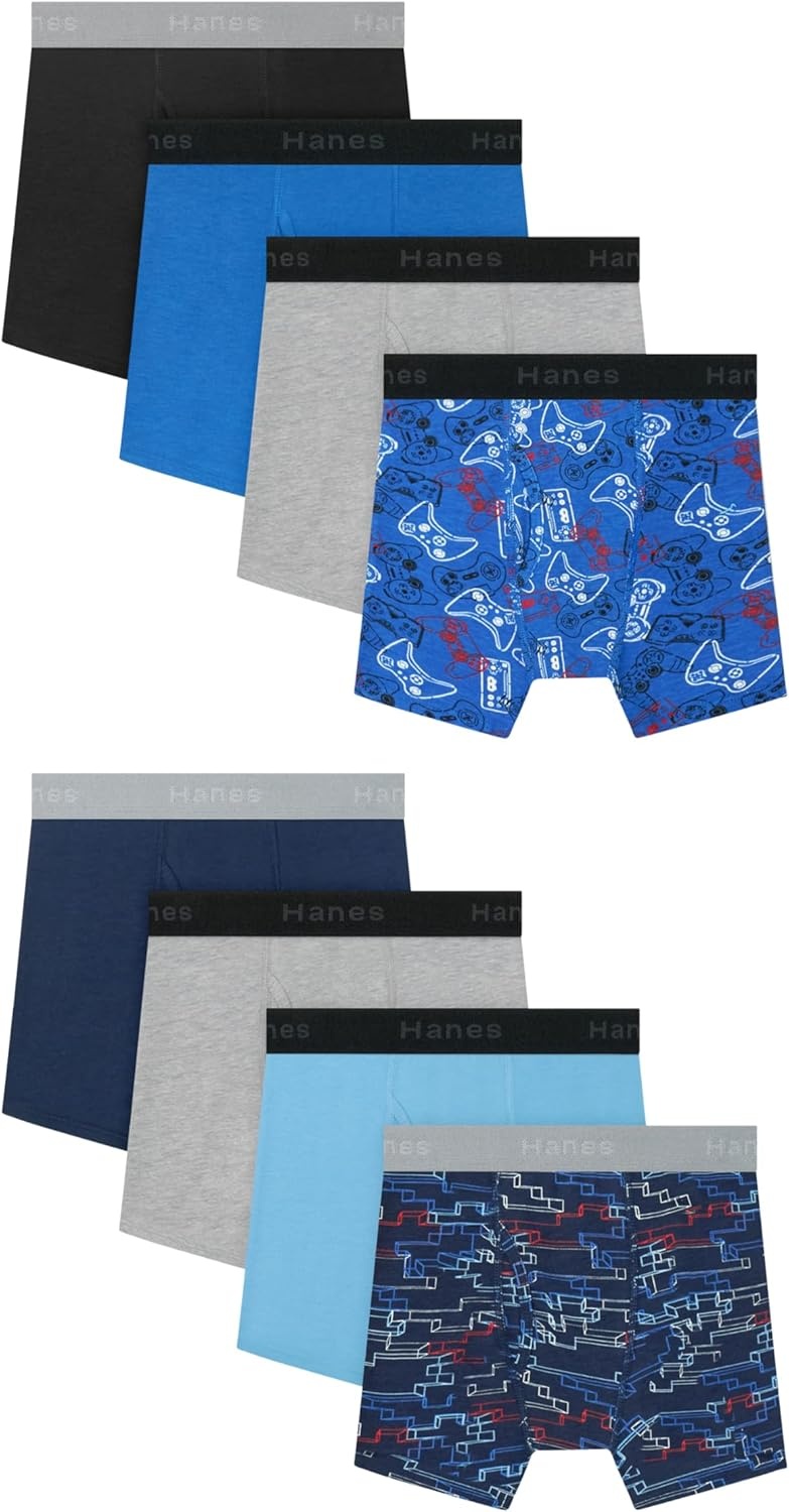 image:imageHanes Boys Boxer Briefs MoistureWicking Underwear for Boys amp Toddlers Assorted 10 or 12 PackBlack Blue Navy