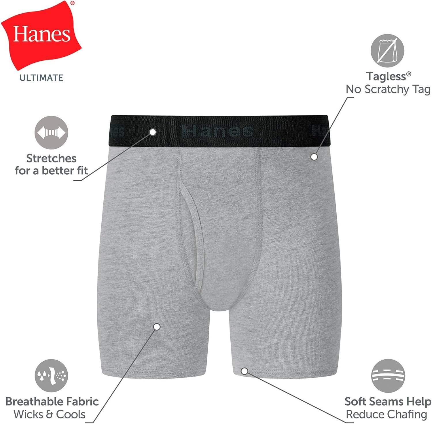 image:imageHanes Boys Boxer Briefs MoistureWicking Underwear for Boys amp Toddlers Assorted 10 or 12 PackBlack Blue Navy