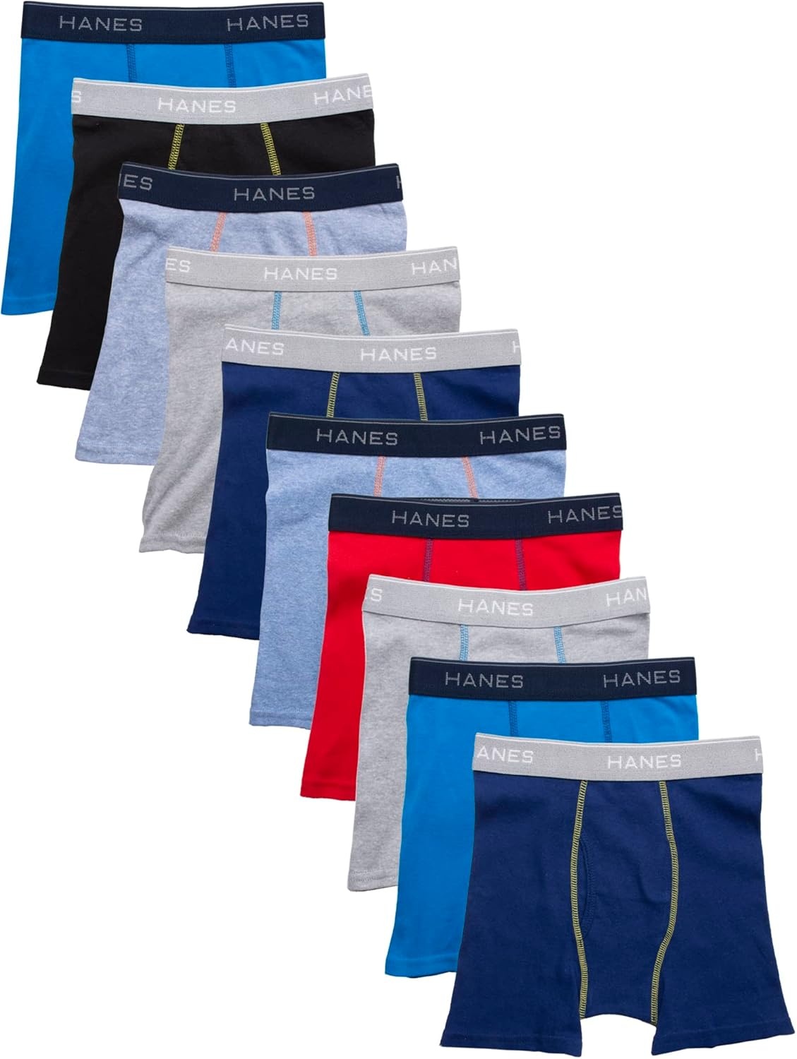 image:imageHanes Boys Boxer Briefs MoistureWicking Underwear for Boys amp Toddlers Assorted 10 or 12 PackGreyBlueBlackRed