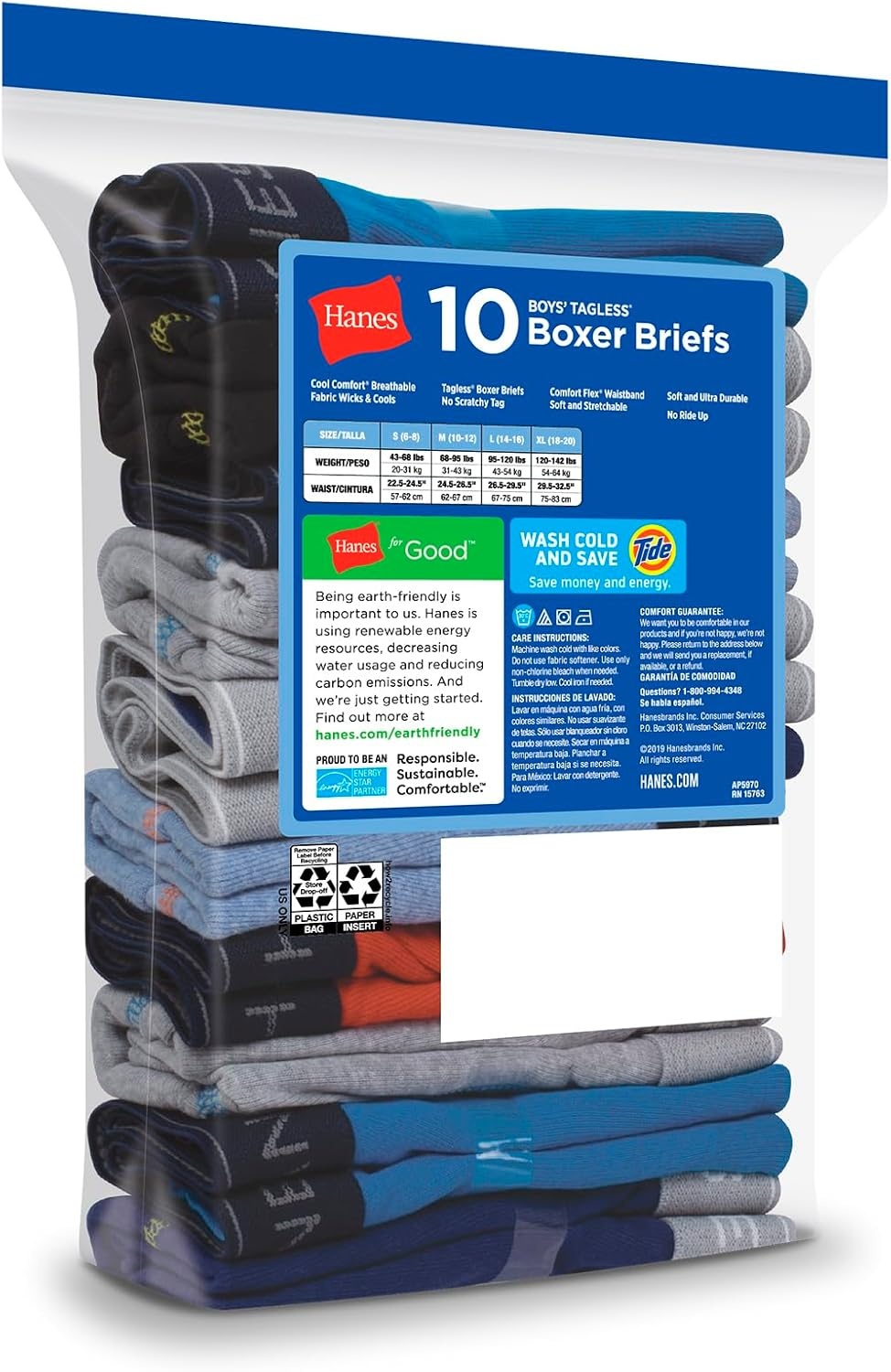 image:imageHanes Boys Boxer Briefs MoistureWicking Underwear for Boys amp Toddlers Assorted 10 or 12 PackGreyBlueBlackRed