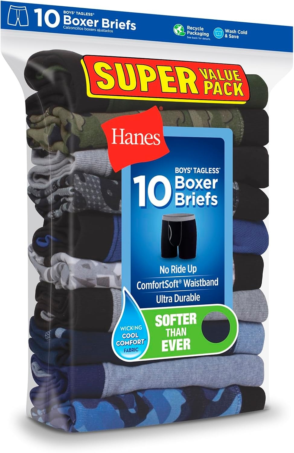 image:imageHanes Boys Boxer Briefs MoistureWicking Underwear for Boys amp Toddlers Assorted 10 or 12 PackMulticolor