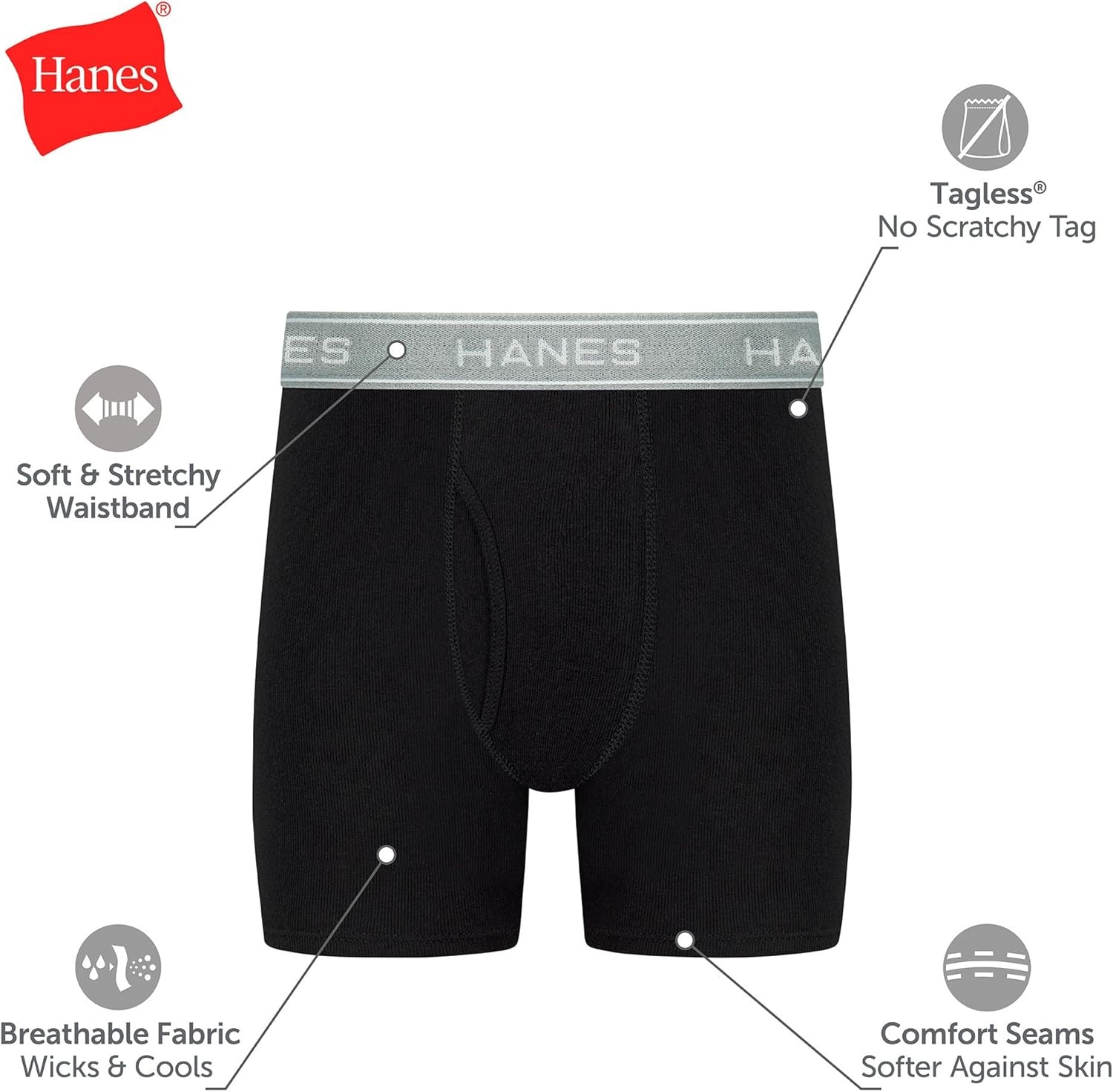 image:imageHanes Boys Boxer Briefs MoistureWicking Underwear for Boys amp Toddlers Assorted 10 or 12 PackRed Black Blue Grey