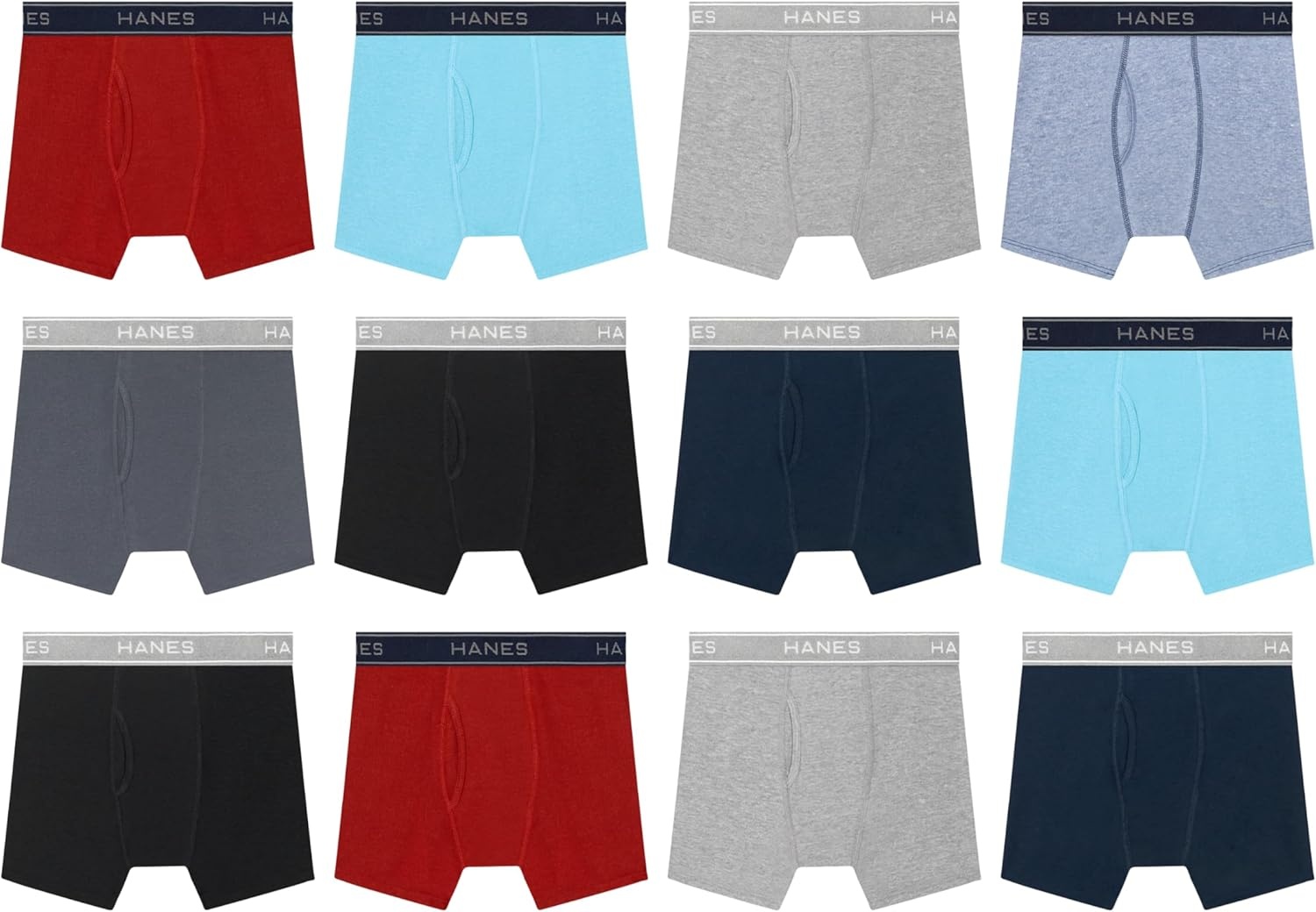 image:imageHanes Boys Boxer Briefs MoistureWicking Underwear for Boys amp Toddlers Assorted 10 or 12 PackRed Black Blue Grey