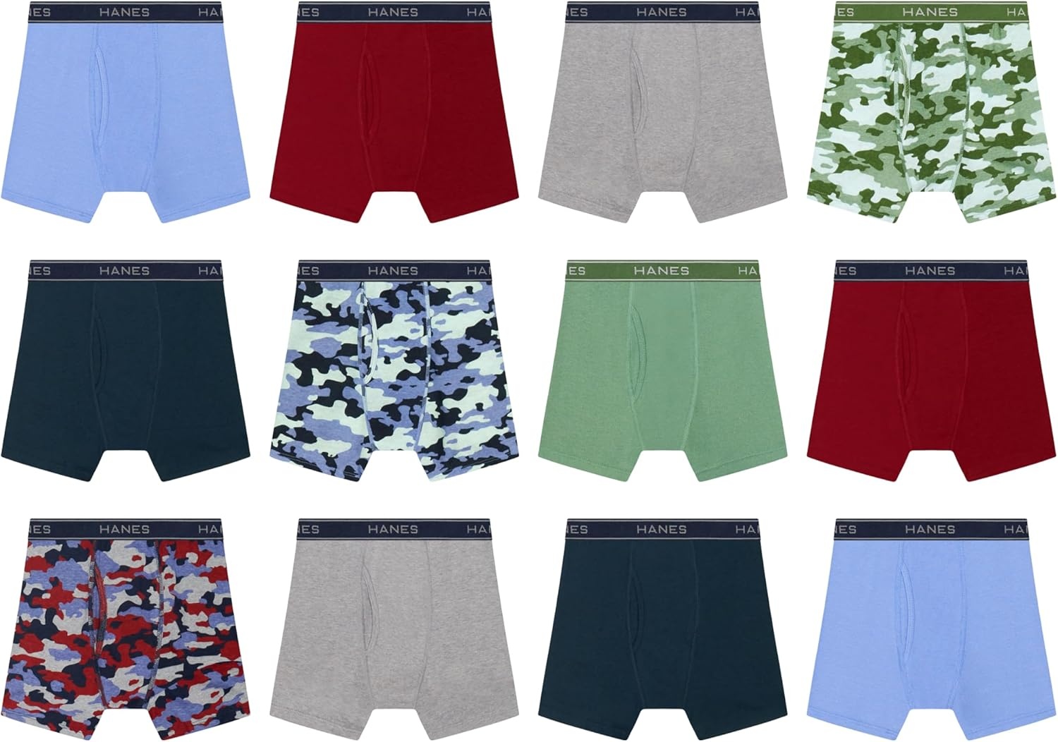 image:imageHanes Boys Boxer Briefs MoistureWicking Underwear for Boys amp Toddlers Assorted 10 or 12 PackRed Blue Sage Camo