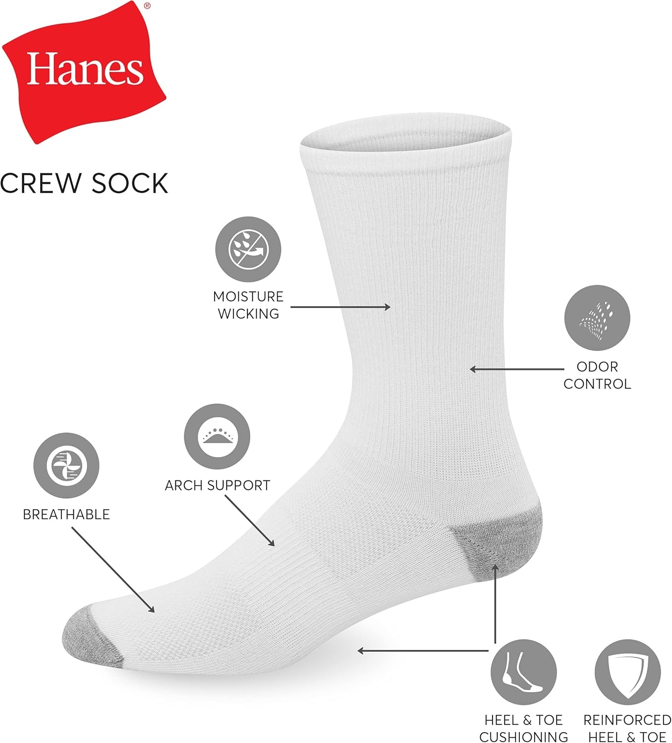 image:imageHanes Mens Socks Active Cool Xtemp Lightweight Moisturewicking Cushioned Ankle Crew and No Show 12 and 14 Pair PacksBlack Crew 12 Pair