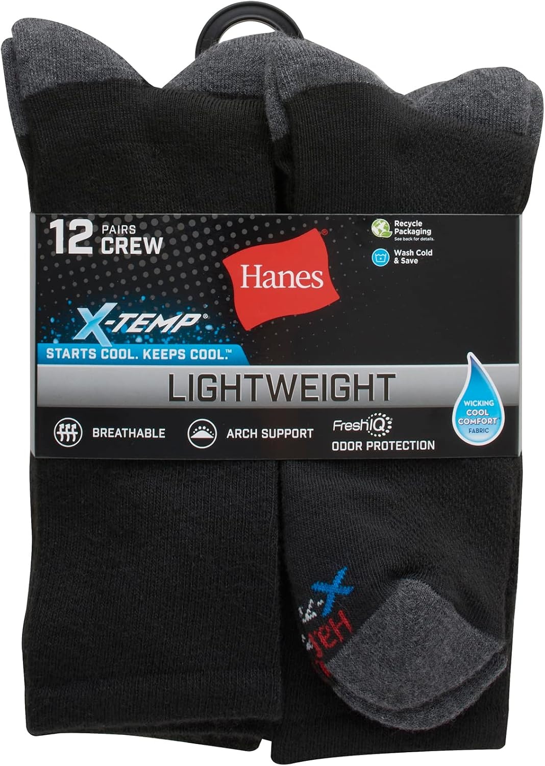 image:imageHanes Mens Socks Active Cool Xtemp Lightweight Moisturewicking Cushioned Ankle Crew and No Show 12 and 14 Pair PacksBlack Crew 12 Pair