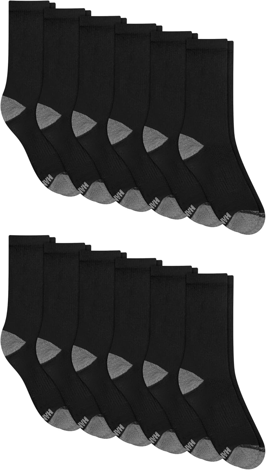 image:imageHanes Mens Socks Active Cool Xtemp Lightweight Moisturewicking Cushioned Ankle Crew and No Show 12 and 14 Pair PacksBlack Crew 14 Pair