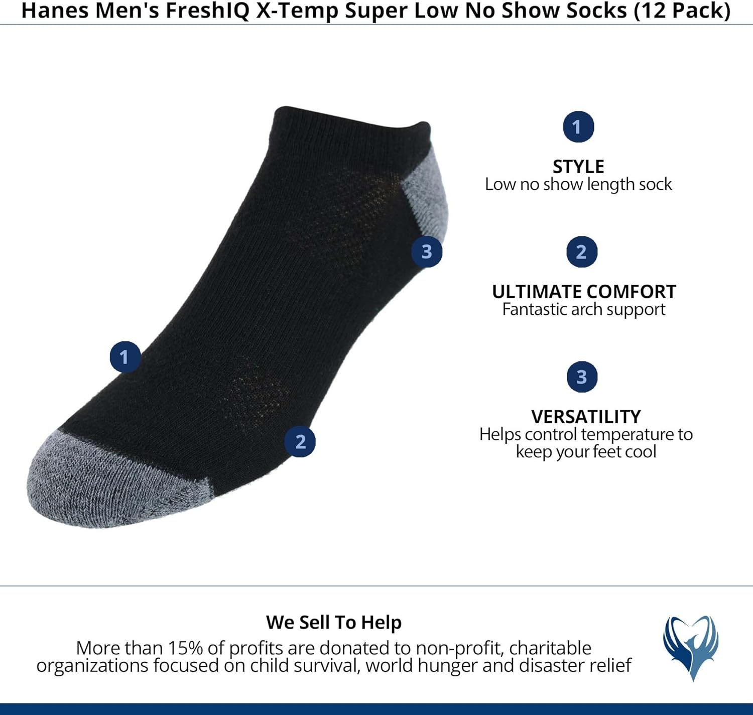 image:imageHanes Mens Socks Active Cool Xtemp Lightweight Moisturewicking Cushioned Ankle Crew and No Show 12 and 14 Pair PacksBlack