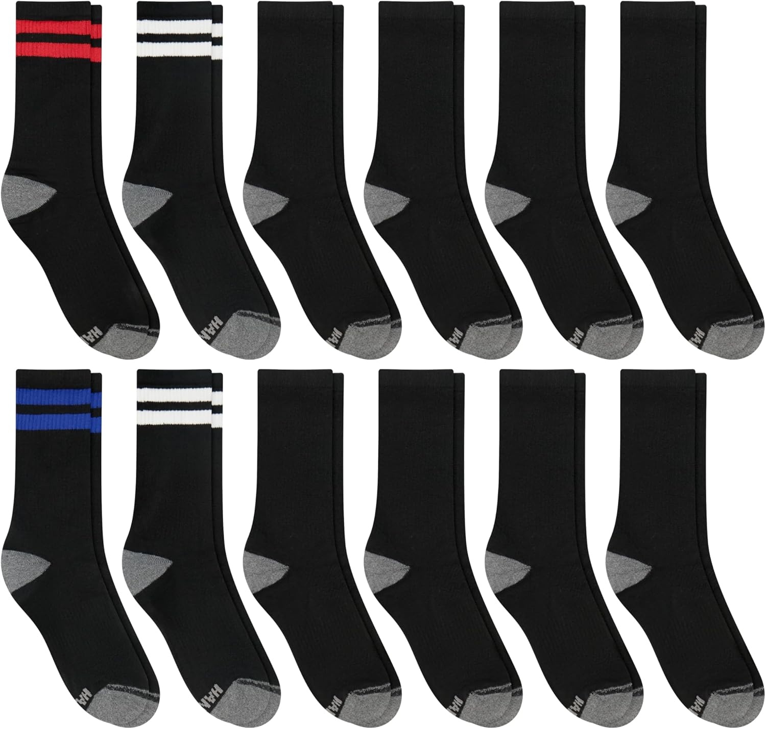 image:imageHanes Mens Socks Active Cool Xtemp Lightweight Moisturewicking Cushioned Ankle Crew and No Show 12 and 14 Pair PacksBlack Stripe Crew 14 Pair