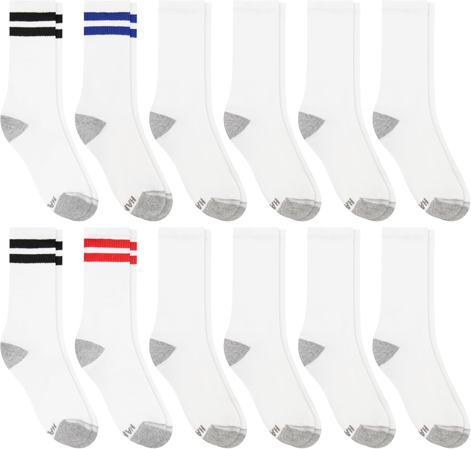 image:imageHanes Mens Socks Active Cool Xtemp Lightweight Moisturewicking Cushioned Ankle Crew and No Show 12 and 14 Pair PacksWhite Stripe Crew 14 Pair