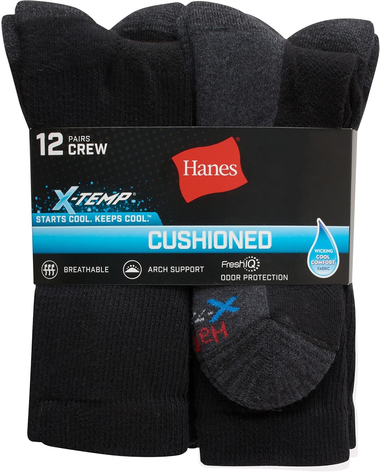 image:imageHanes Mens Socks XTemp Cushioned Low Cut Socks 12PackBlack Crew 12 Pair