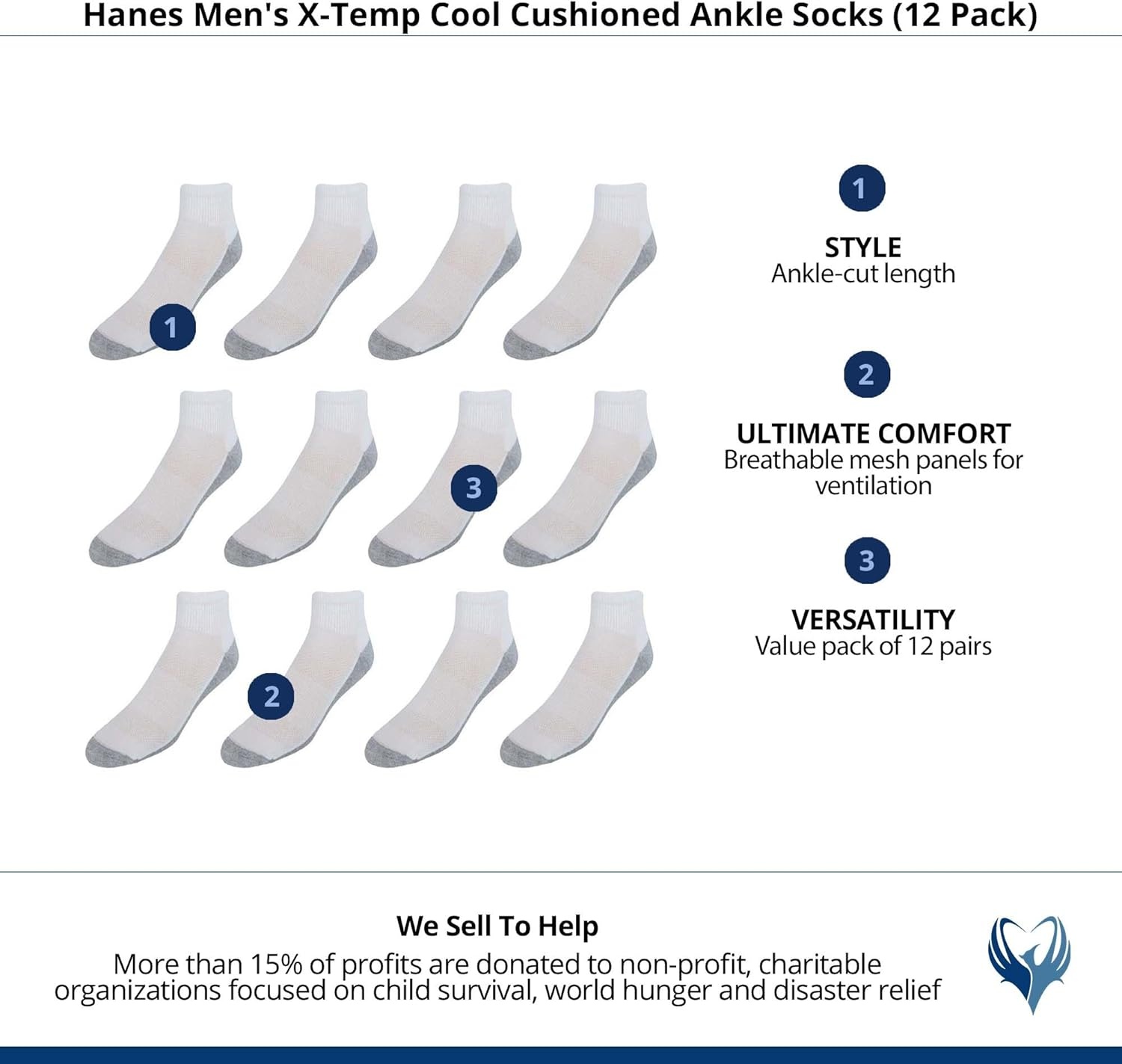 image:imageHanes Mens Socks XTemp Cushioned Low Cut Socks 12PackWhite Ankle 12 Pair
