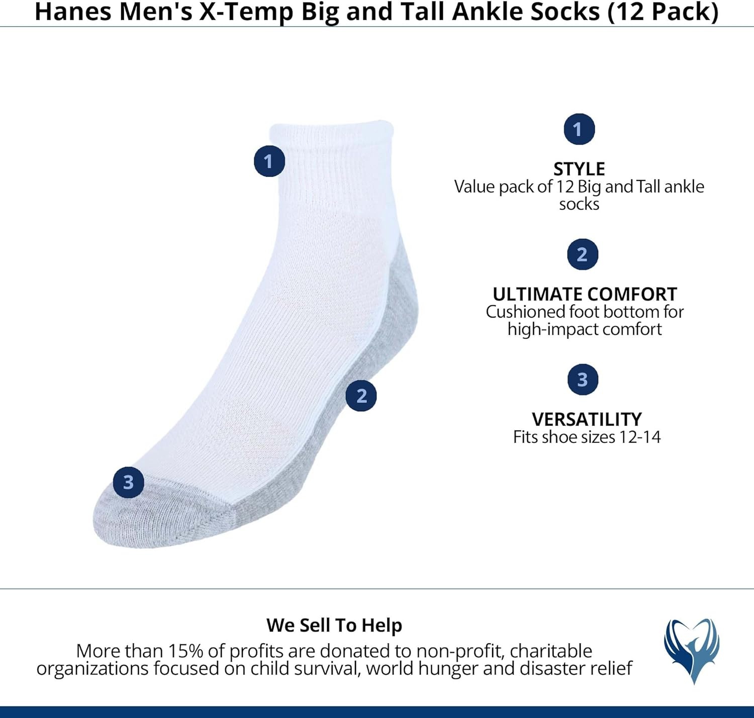 image:imageHanes Mens Socks XTemp Cushioned Low Cut Socks 12PackWhite Ankle 12 Pair