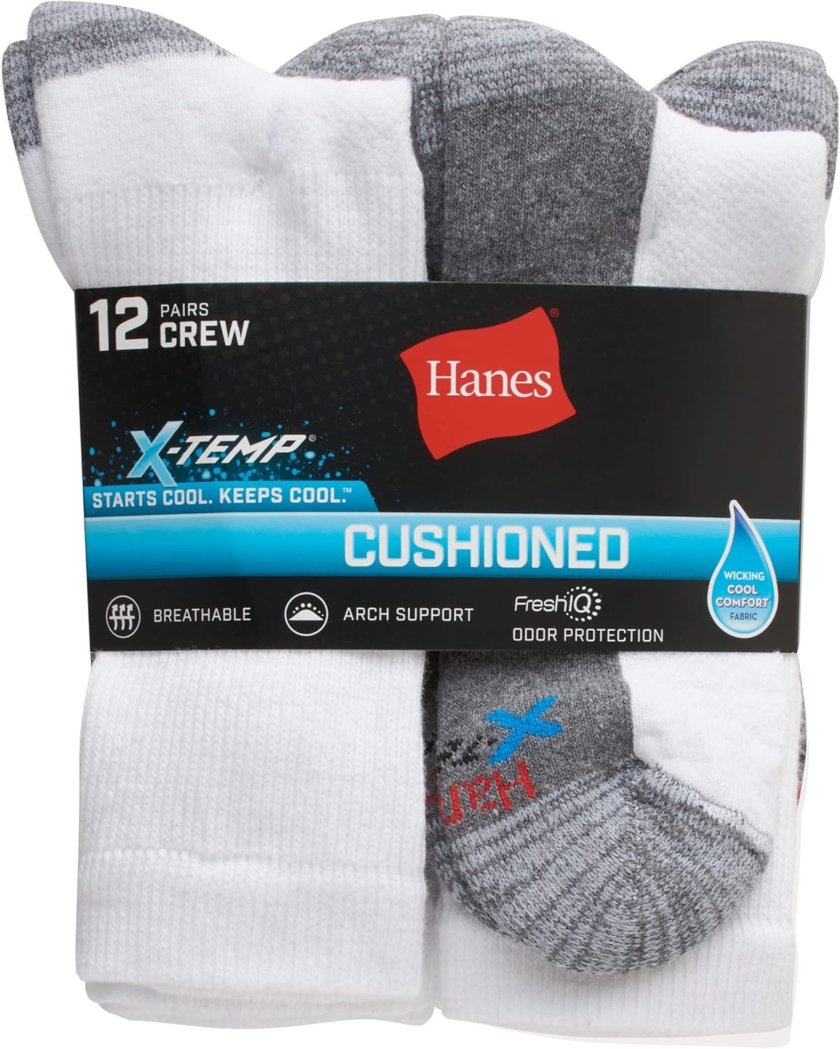 image:imageHanes Mens Socks XTemp Cushioned Low Cut Socks 12PackWhite Crew 12 Pair