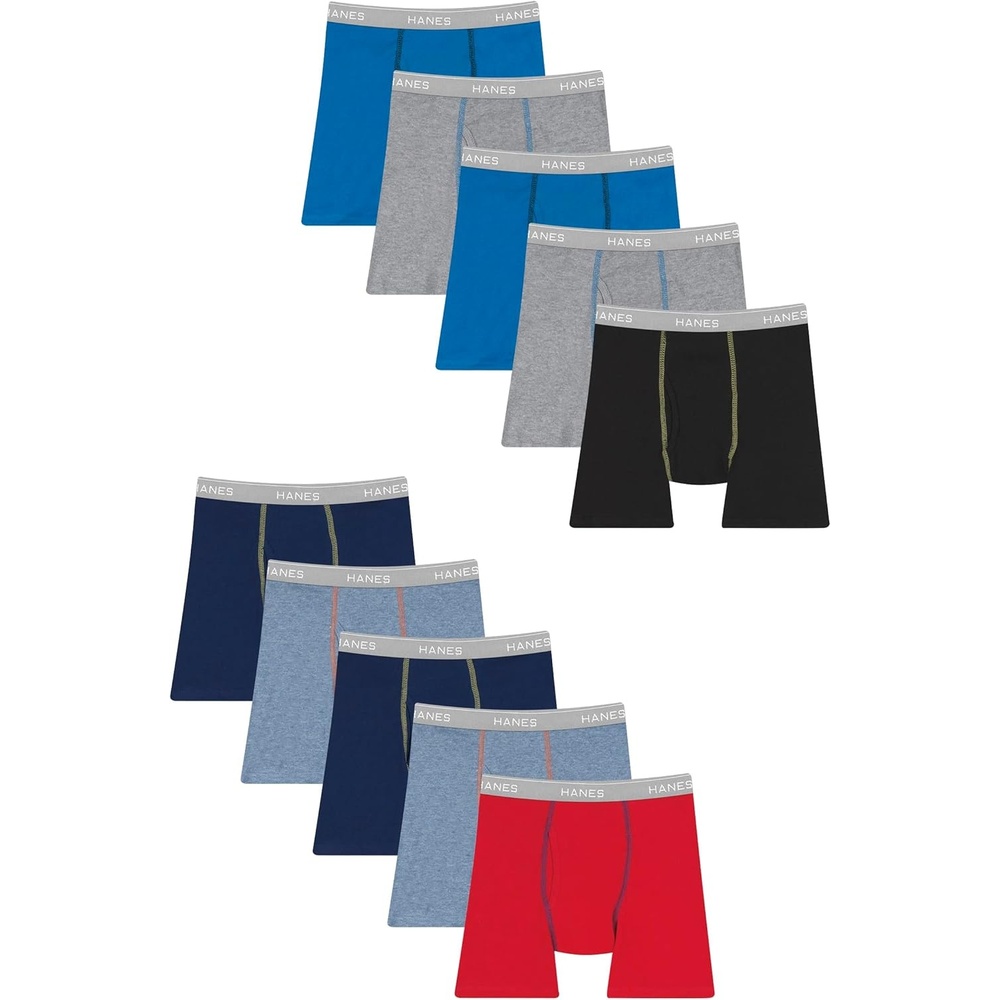 image:imageHanes Boys Boxer Briefs MoistureWicking Underwear for Boys amp Toddlers Assorted 10 or 12 PackGreyBlueBlackRed