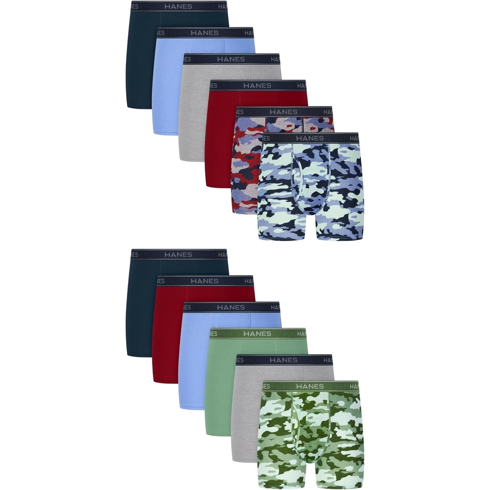 image:imageHanes Boys Boxer Briefs MoistureWicking Underwear for Boys amp Toddlers Assorted 10 or 12 PackRed  Blue  Sage  Camo