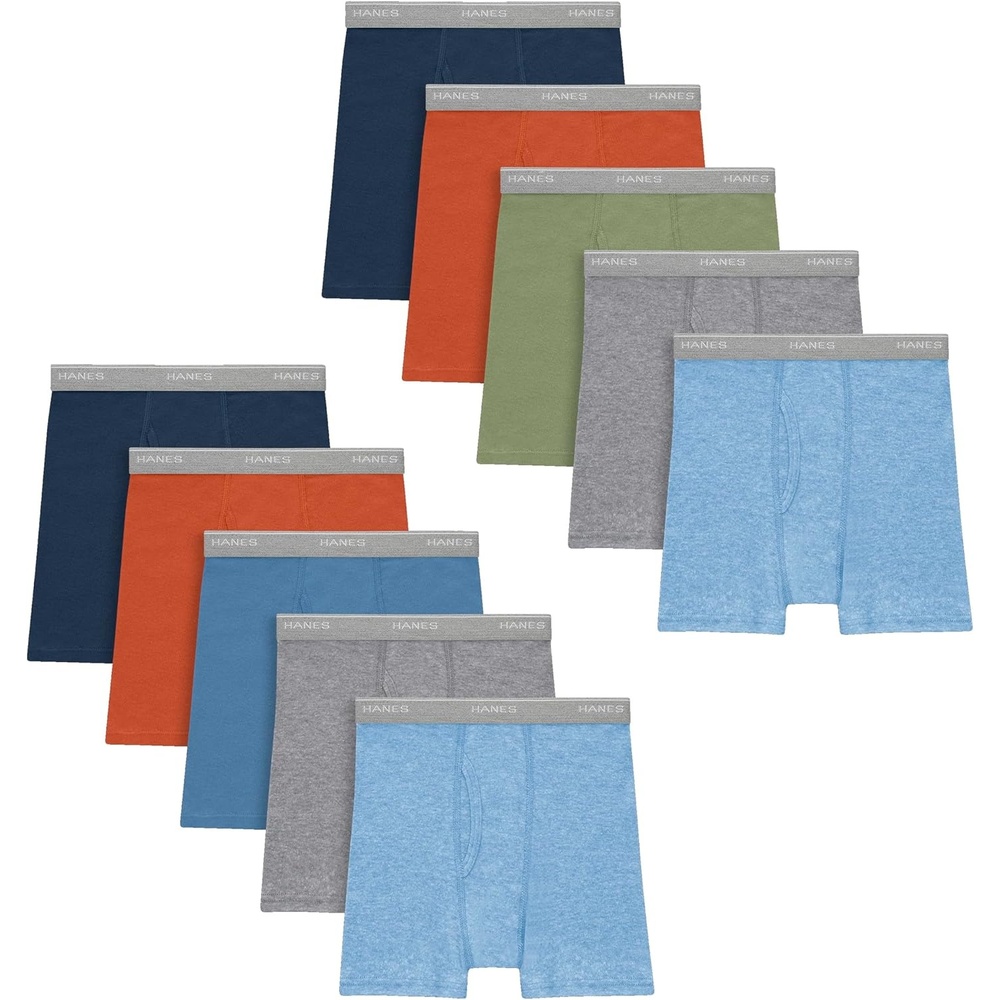 image:imageHanes Boys Boxer Briefs MoistureWicking Underwear for Boys amp Toddlers Assorted 10 or 12 PackTanBlueGreenGrey