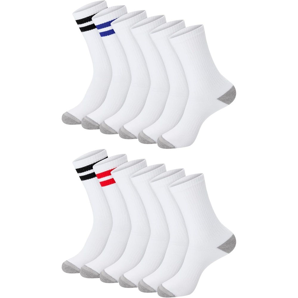 image:imageHanes Mens Socks Active Cool Xtemp Lightweight Moisturewicking Cushioned Ankle Crew and No Show 12 and 14 Pair PacksWhite Stripe Crew 14 Pair