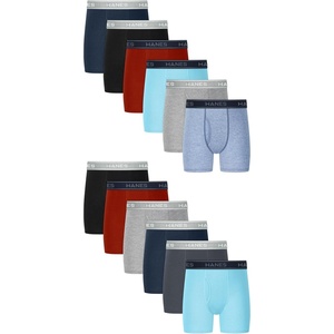 Hanes Boys’ Boxer Briefs, Moisture-Wicking Underwear for Boys & Toddlers, Assorted, 10 or 12 Pack(Red  Black  Blue  Grey)