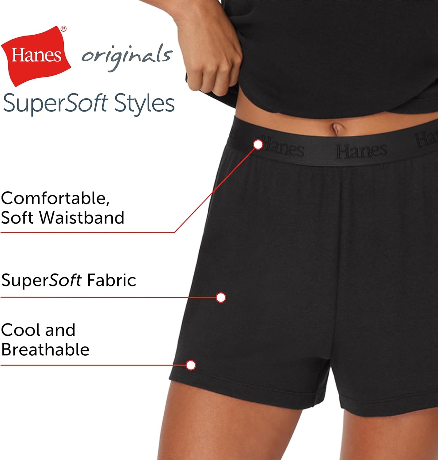 image:imageHanes Womens Originals Pajama Shorts Pack 2Pack Comfywear Pajamas for Women Set Loungewear Clothing Sleep ShortsBlackCocoa Butter