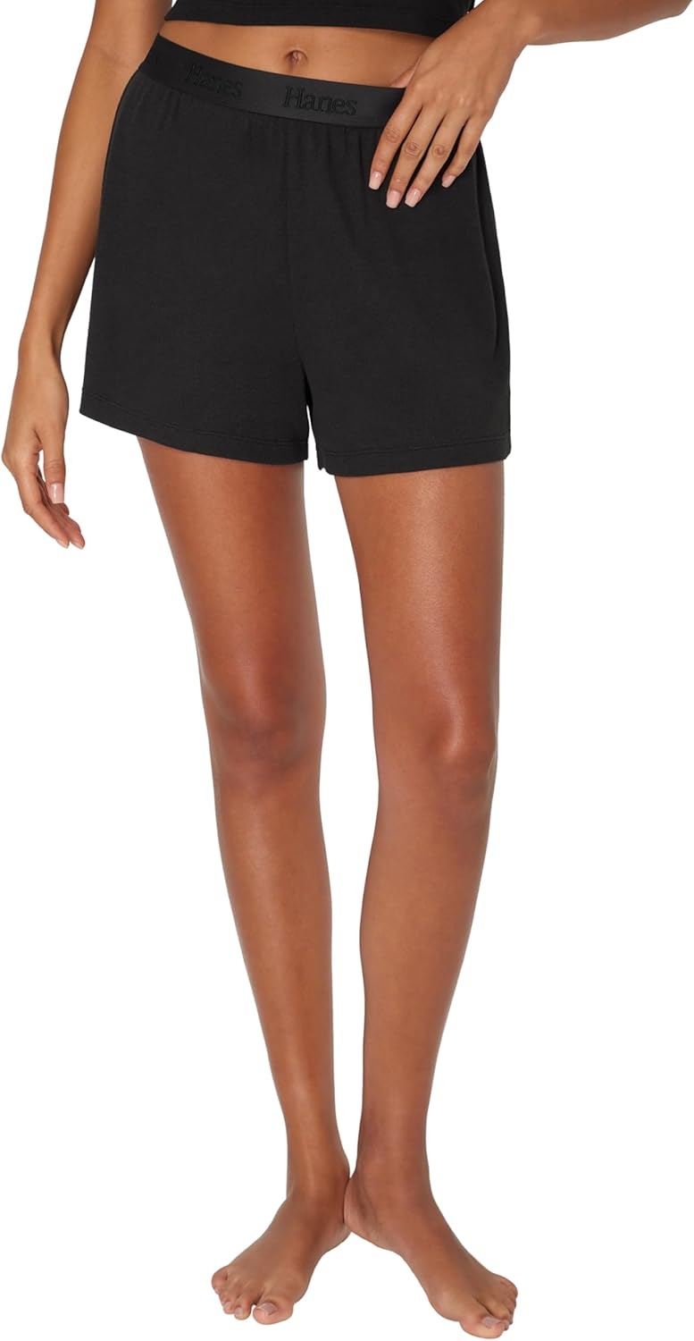image:imageHanes Womens Originals Pajama Shorts Pack 2Pack Comfywear Pajamas for Women Set Loungewear Clothing Sleep ShortsBlackNatural Cedar